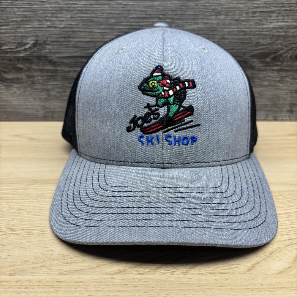 Joes Ski Shop Hat Cap Snap Back Gray Black Trucker Mesh Ski Lizard Mens